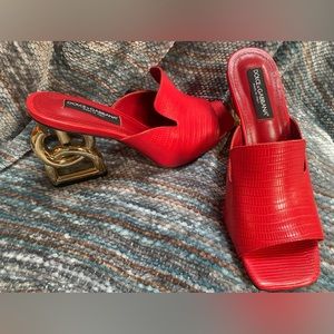 Red Dolce and Gabbana Iguana-print calfskin mules with 3.5 heel